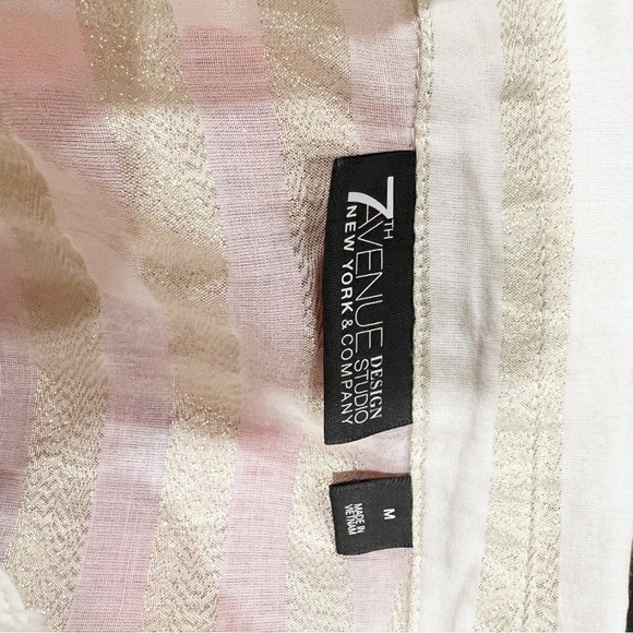 New York & Company Women’s White Gold Striped Short Sleeve Button Down - Picture 9 of 9